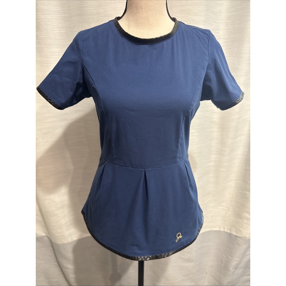 Women's JAANUU Blue Short Sleeve Scrub Top Pullover ZIPPER BACK Size XS EUC